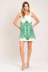 GREEN MOTIF WOVEN MINI DRESS - Flying Tomato - Flyclothing LLC