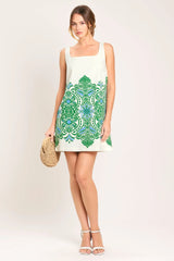 GREEN MOTIF WOVEN MINI DRESS - Flying Tomato - Flyclothing LLC
