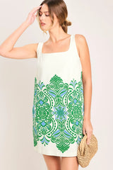 GREEN MOTIF WOVEN MINI DRESS - Flying Tomato - Flyclothing LLC