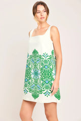 GREEN MOTIF WOVEN MINI DRESS - Flying Tomato - Flyclothing LLC