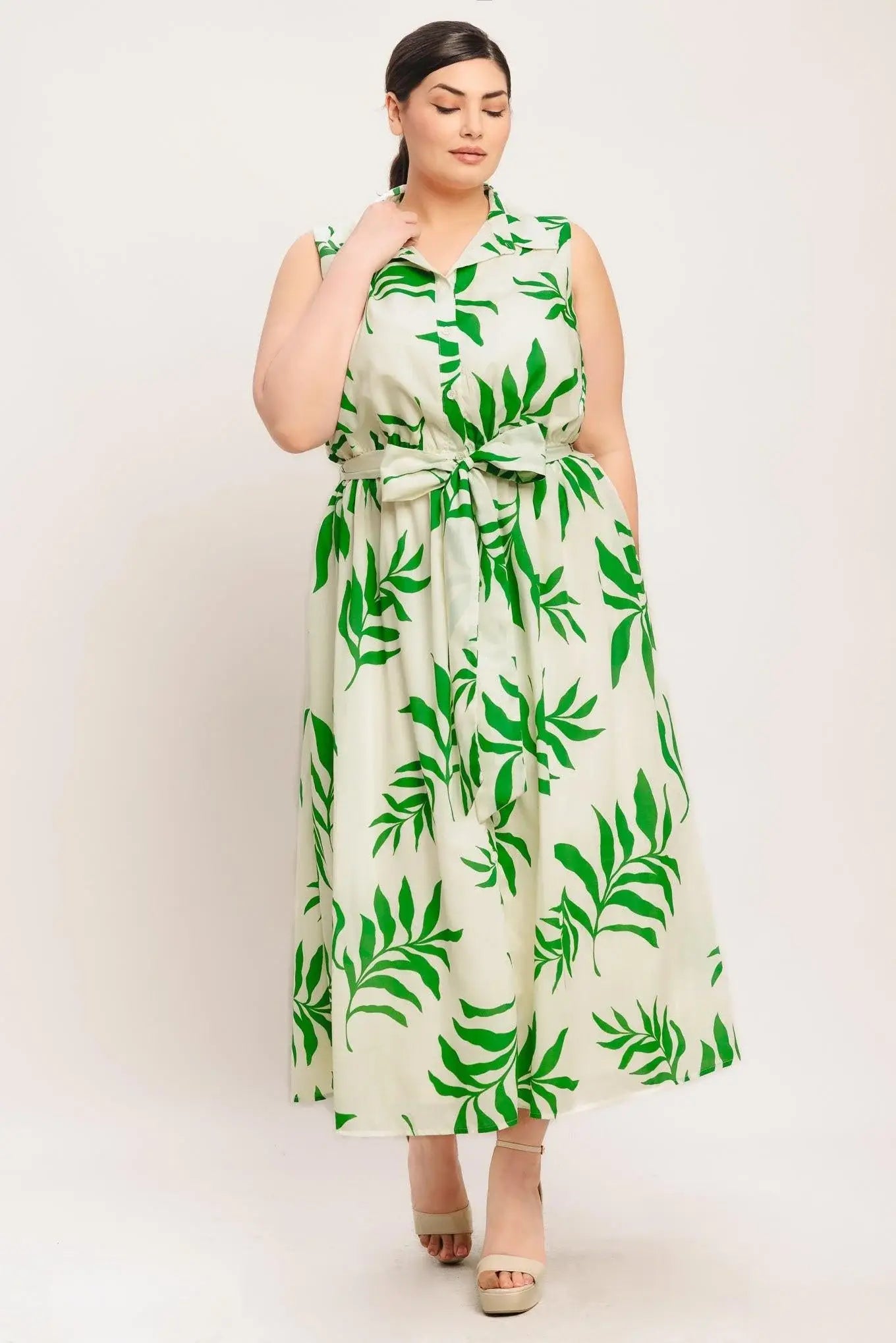 GREEN DAYDREAM WOVEN MIDI DRESS - Flying Tomato - Flyclothing LLC