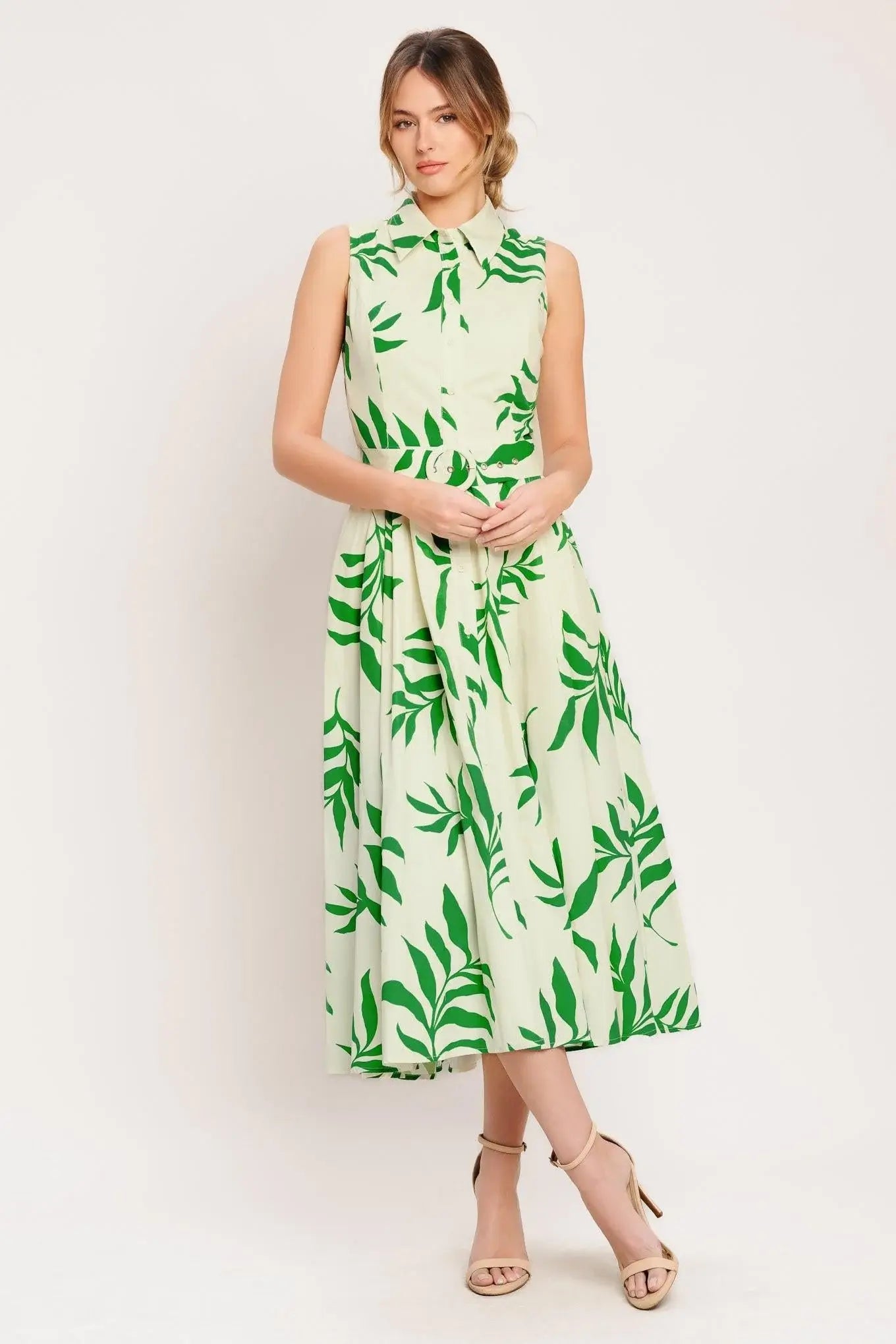GREEN DAYDREAM WOVEN MIDI DRESS - Flying Tomato - Flyclothing LLC