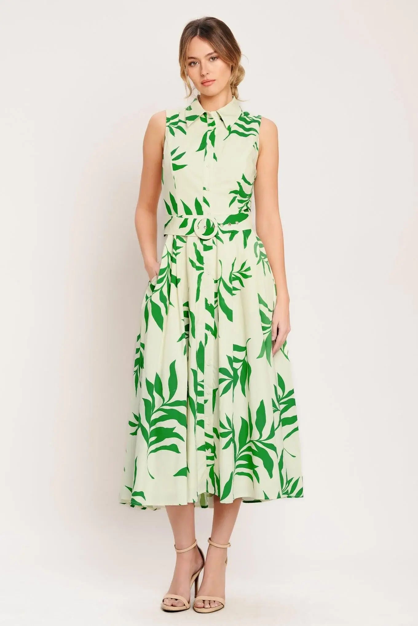 GREEN DAYDREAM WOVEN MIDI DRESS - Flying Tomato - Flyclothing LLC