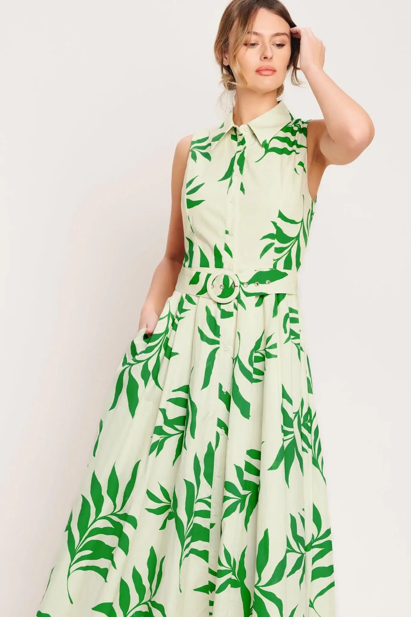 GREEN DAYDREAM WOVEN MIDI DRESS - Flying Tomato - Flyclothing LLC