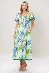 PALM ESCAPADE WOVEN MIDI DRESS - Flying Tomato - Flyclothing LLC