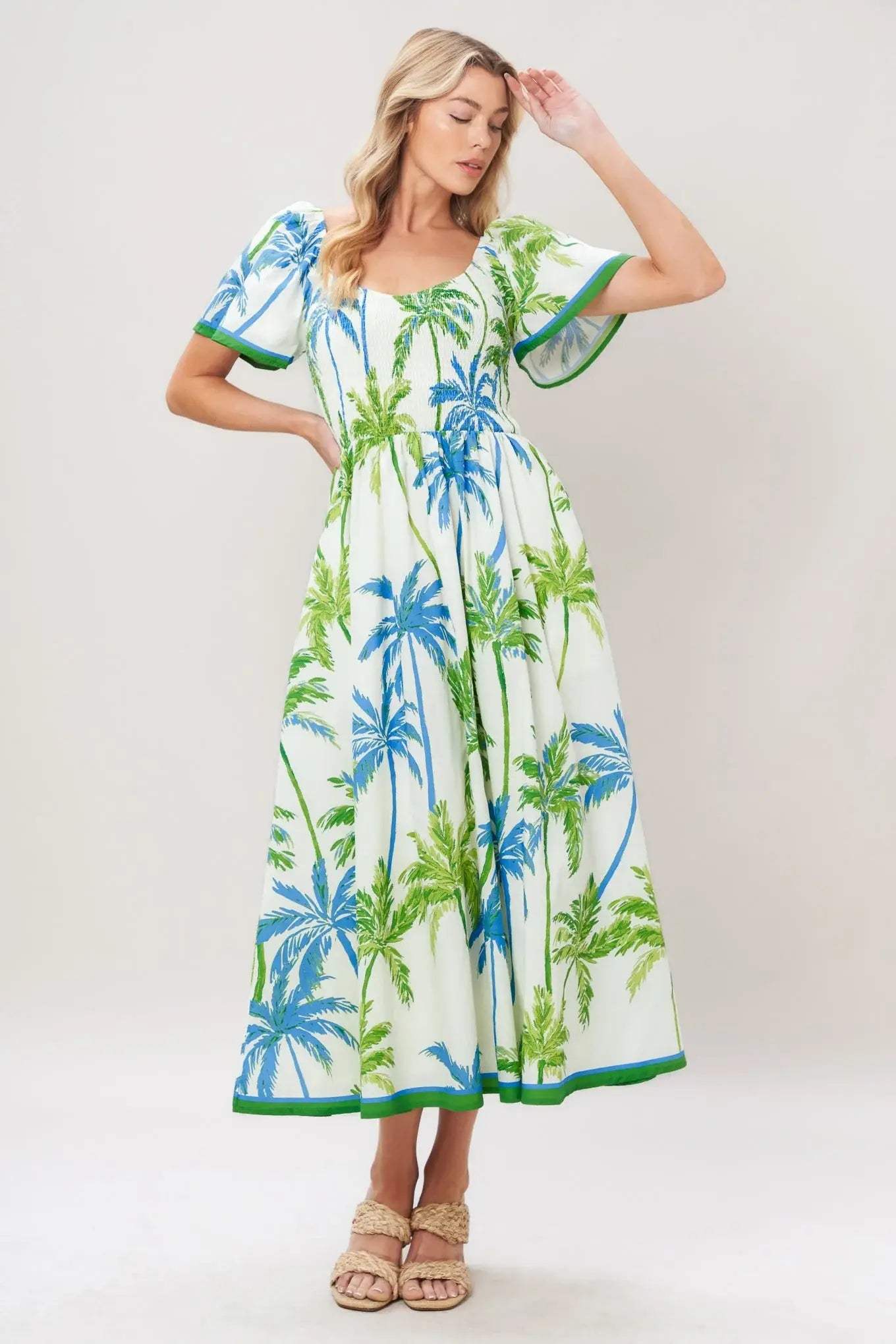 PALM ESCAPADE WOVEN MIDI DRESS - Flying Tomato - Flyclothing LLC