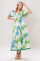 PALM ESCAPADE WOVEN MIDI DRESS - Flying Tomato - Flyclothing LLC