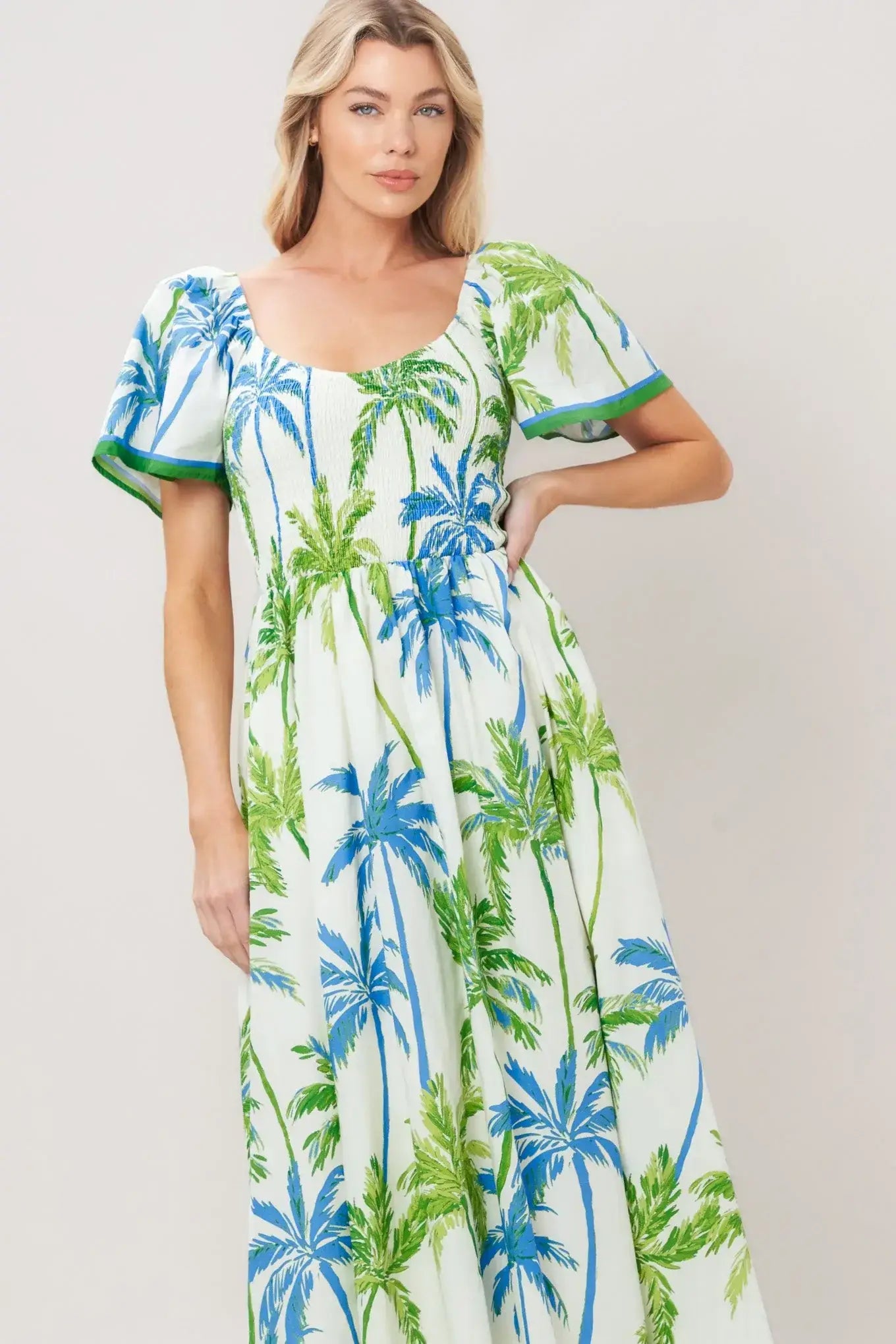 PALM ESCAPADE WOVEN MIDI DRESS - Flying Tomato - Flyclothing LLC