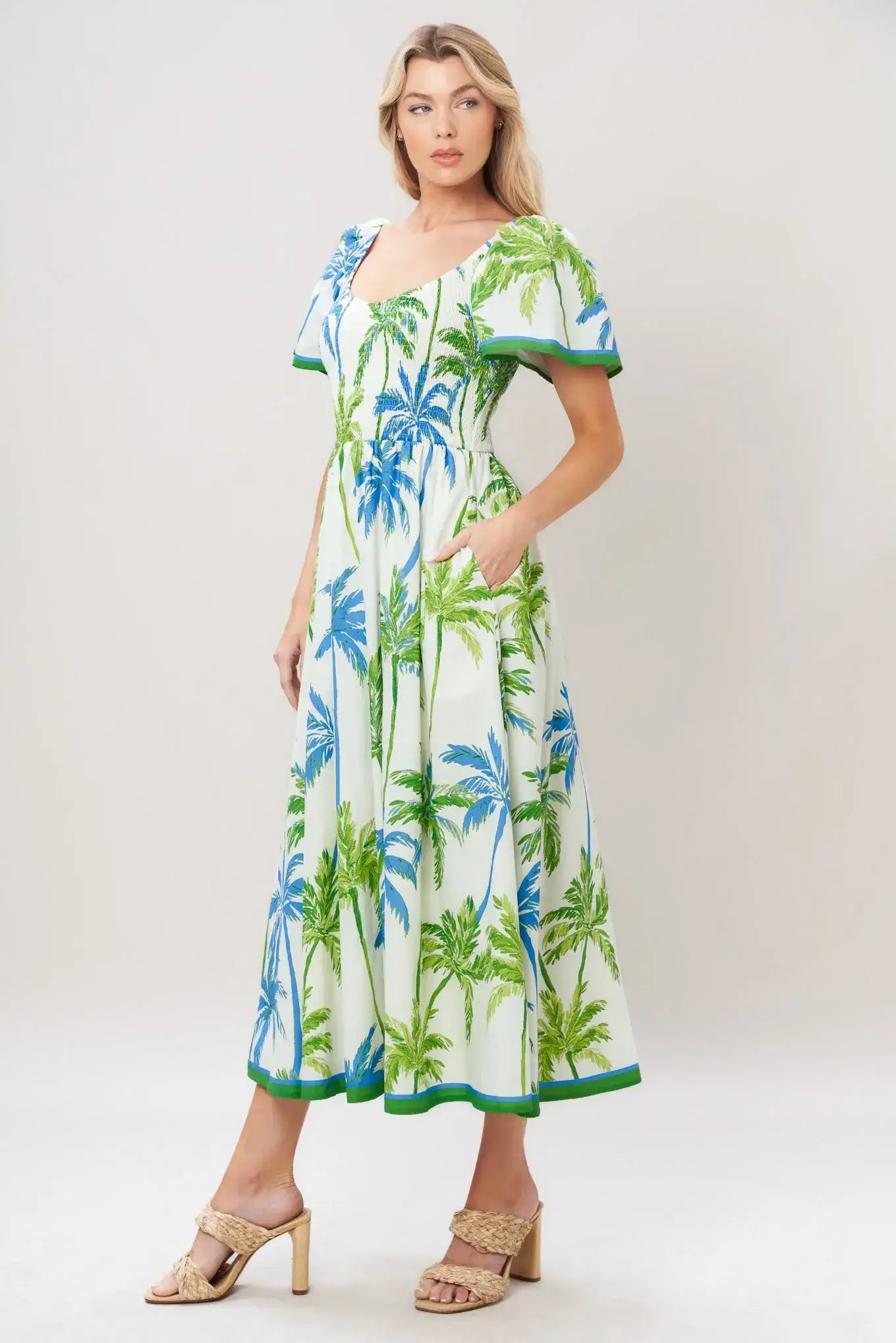 PALM ESCAPADE WOVEN MIDI DRESS - Flying Tomato - Flyclothing LLC