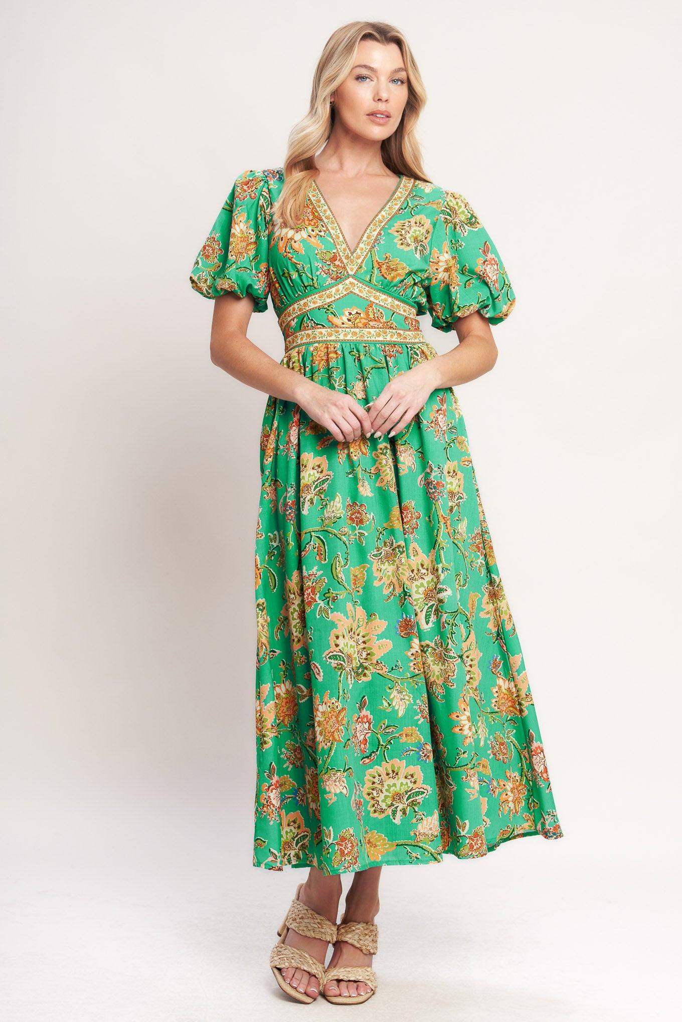TROPICAL STATE OF HEART WOVEN MIDI DRESS - Flying Tomato - Flyclothing LLC