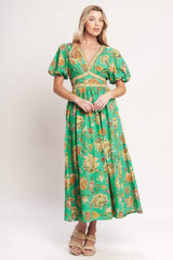 TROPICAL STATE OF HEART WOVEN MIDI DRESS - Flying Tomato - Flyclothing LLC
