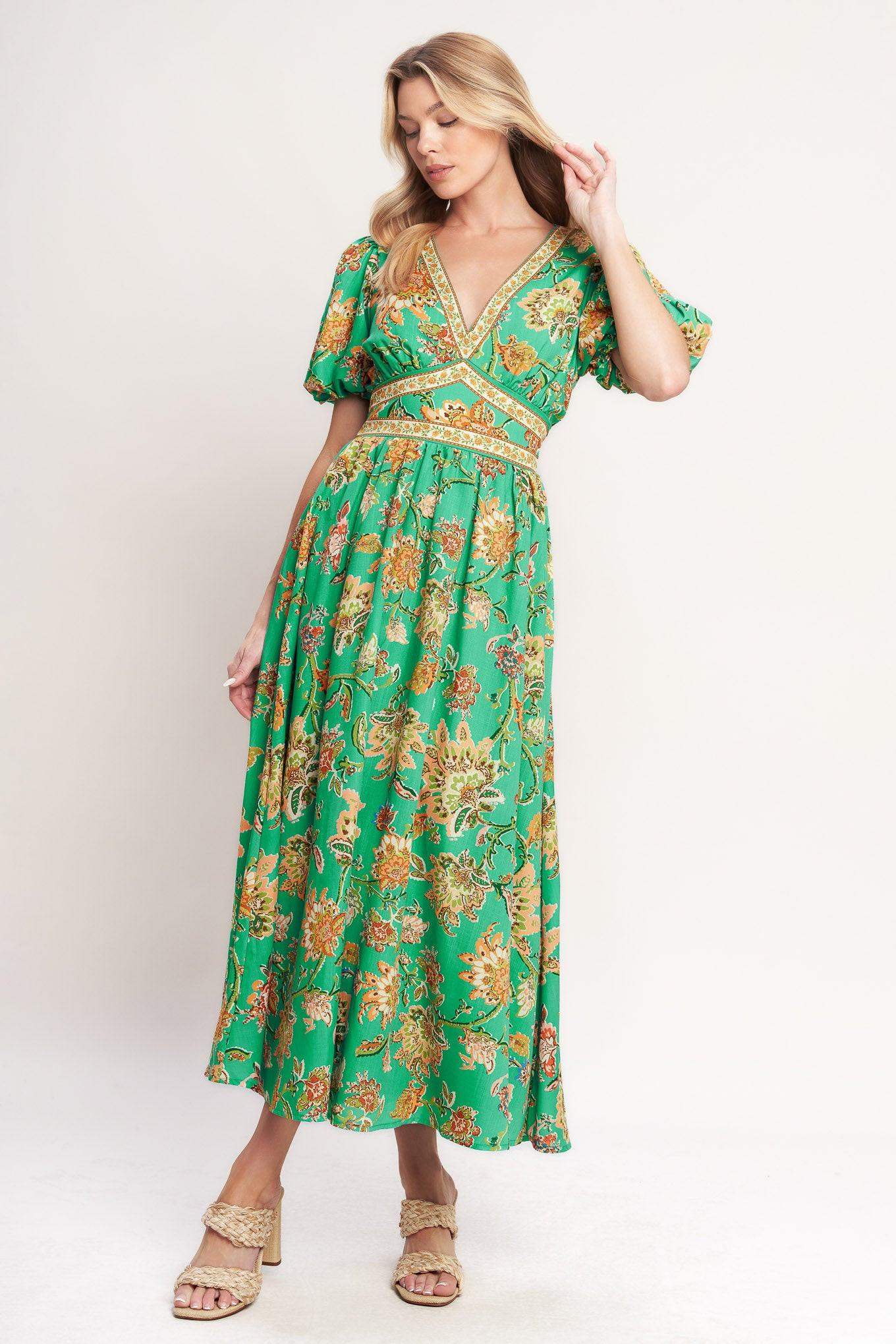 TROPICAL STATE OF HEART WOVEN MIDI DRESS - Flying Tomato - Flyclothing LLC