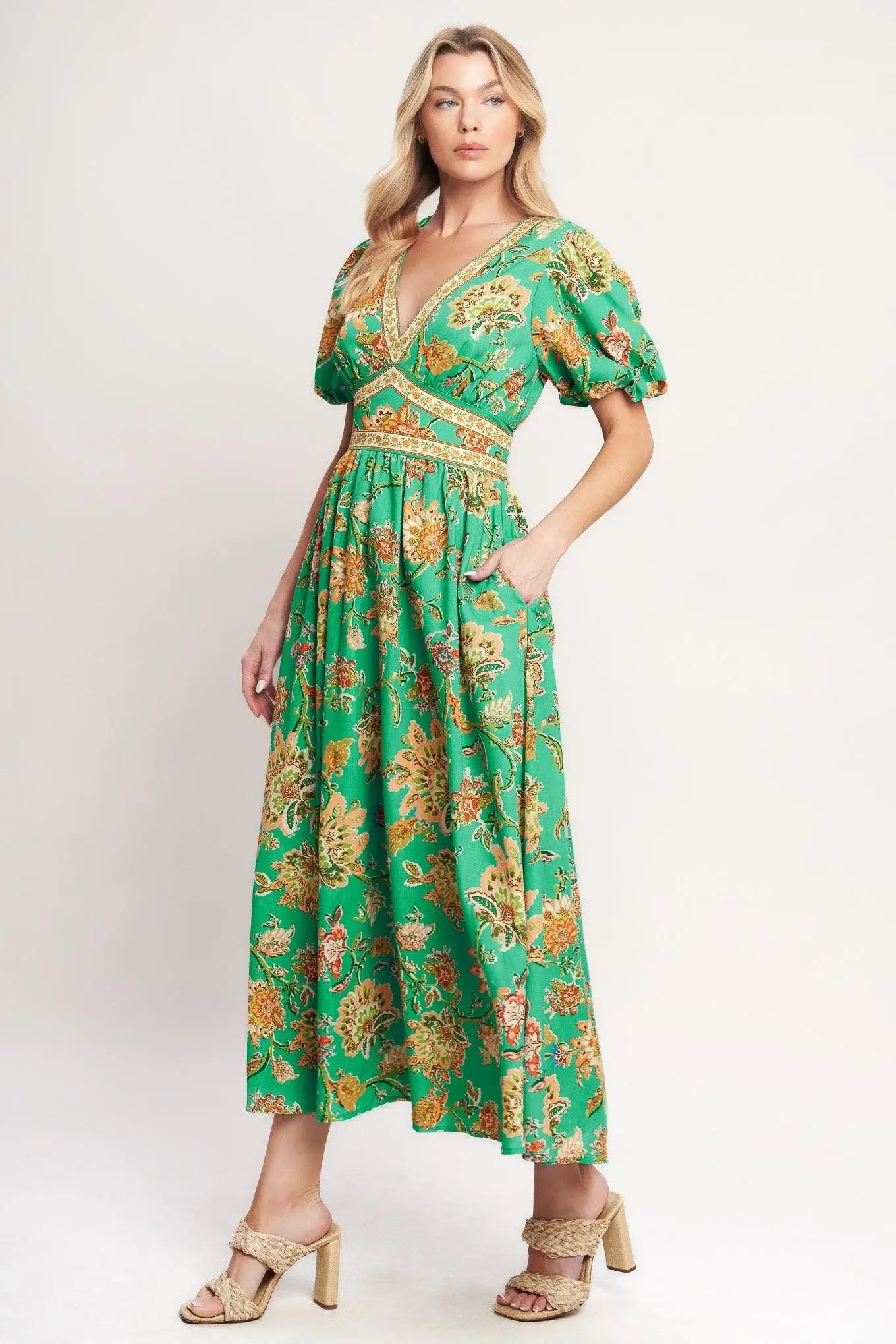 TROPICAL STATE OF HEART WOVEN MIDI DRESS - Flying Tomato - Flyclothing LLC