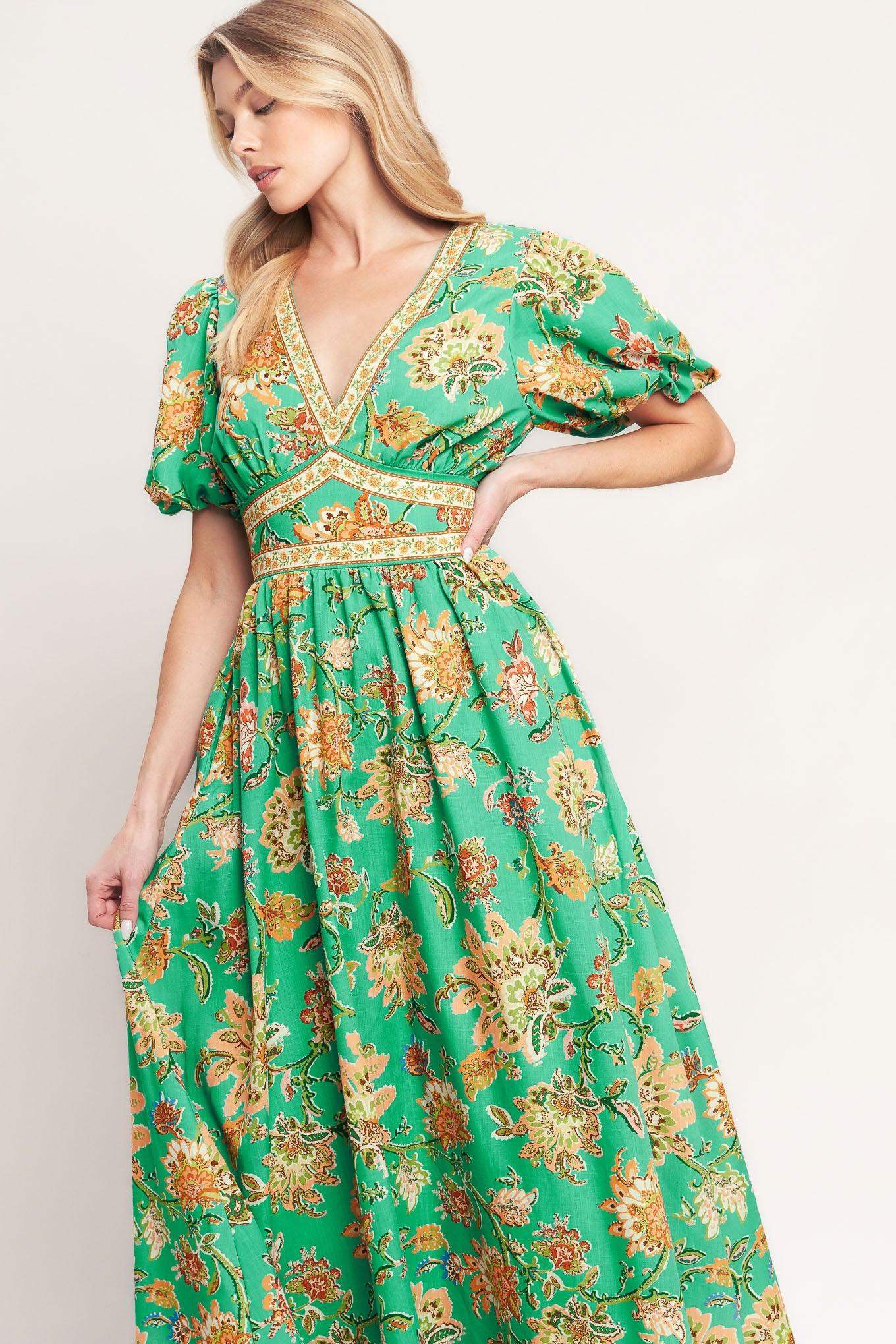 TROPICAL STATE OF HEART WOVEN MIDI DRESS - Flying Tomato - Flyclothing LLC