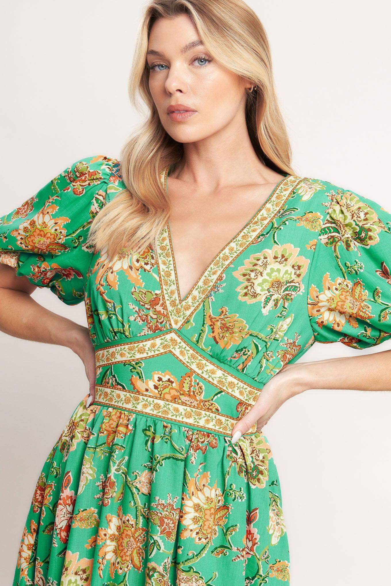 TROPICAL STATE OF HEART WOVEN MIDI DRESS - Flying Tomato - Flyclothing LLC