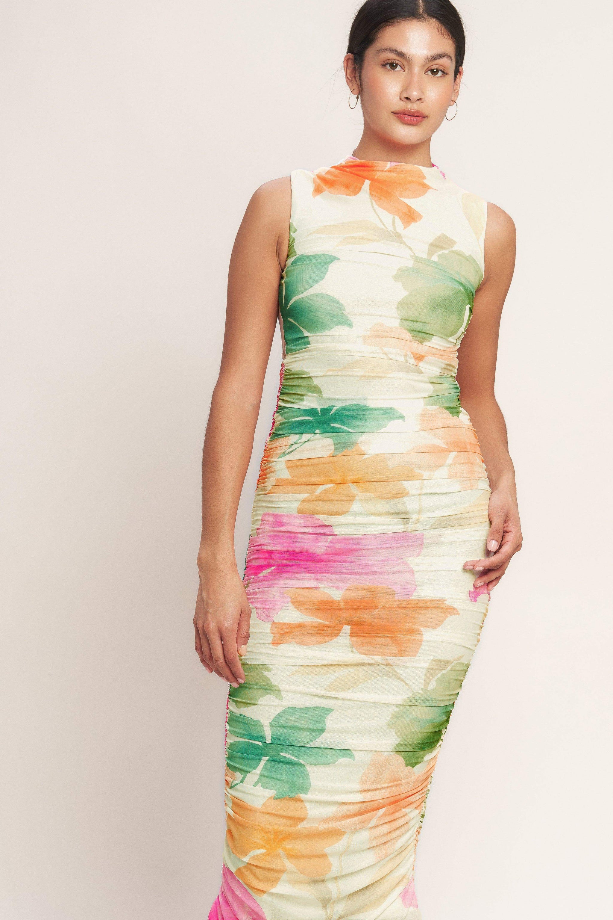 COLORFUL CONFIDENCE POWER MESH MIDI DRESS - Flying Tomato - Flyclothing LLC