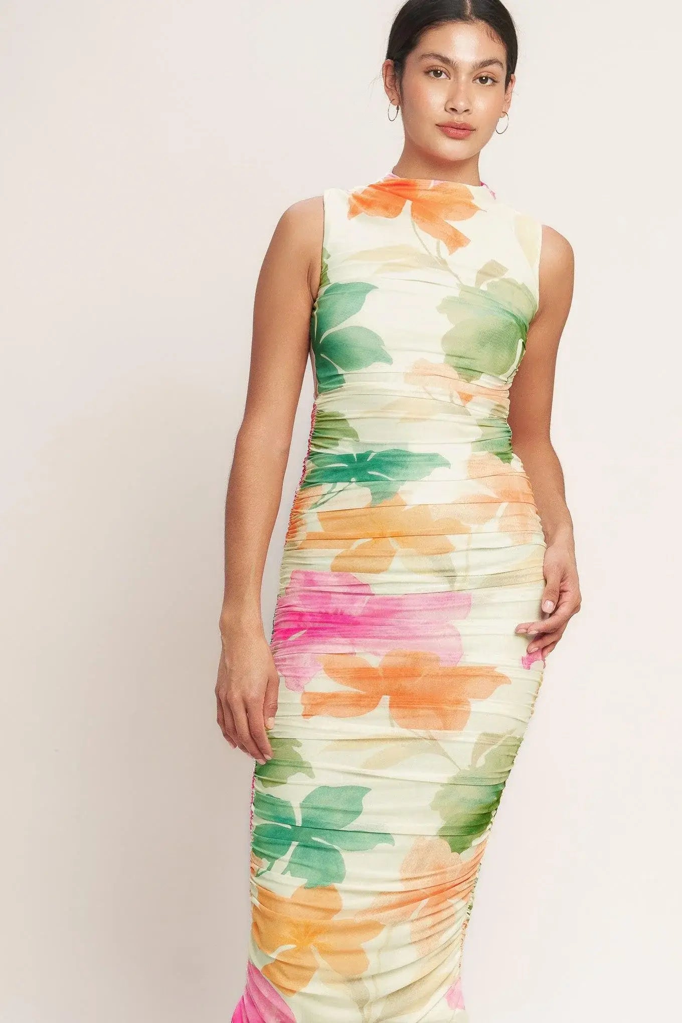 COLORFUL CONFIDENCE POWER MESH MIDI DRESS - Flying Tomato - Flyclothing LLC