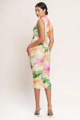 COLORFUL CONFIDENCE POWER MESH MIDI DRESS - Flying Tomato - Flyclothing LLC