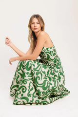 ART NOUVEAU FLORAL WOVEN MIDI DRESS - Flying Tomato - Flyclothing LLC