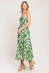 ART NOUVEAU FLORAL WOVEN MIDI DRESS - Flying Tomato - Flyclothing LLC