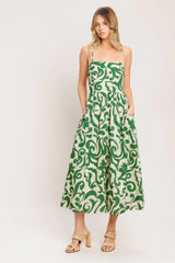 ART NOUVEAU FLORAL WOVEN MIDI DRESS - Flying Tomato - Flyclothing LLC
