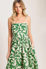 ART NOUVEAU FLORAL WOVEN MIDI DRESS - Flying Tomato - Flyclothing LLC