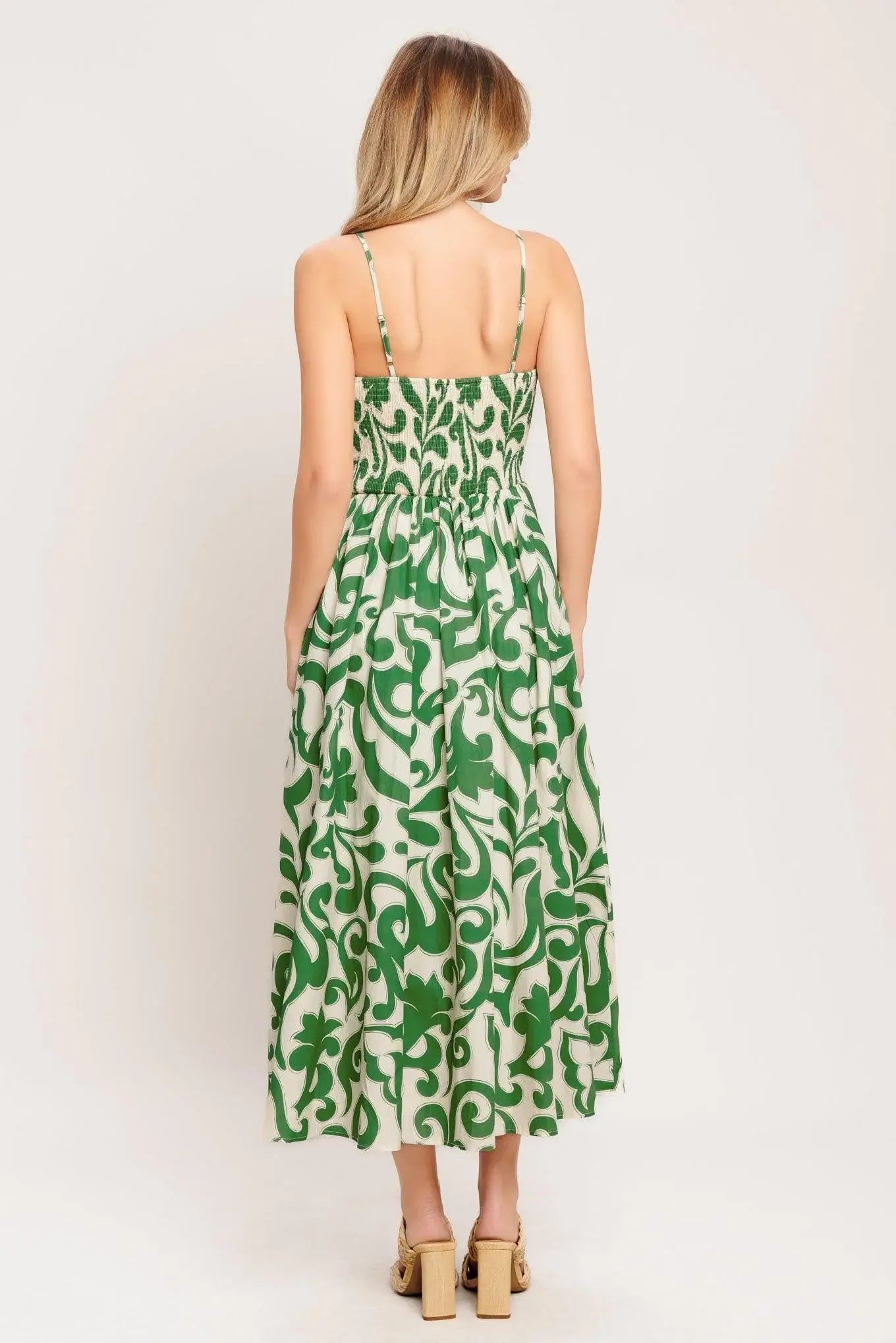 ART NOUVEAU FLORAL WOVEN MIDI DRESS - Flying Tomato - Flyclothing LLC