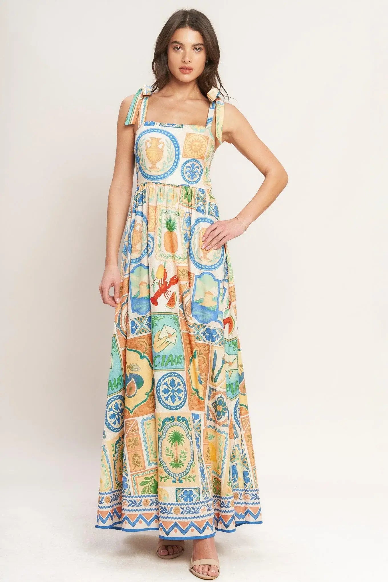 AMALFI POSTCARD WOVEN MAXI DRESS - Flying Tomato - Flyclothing LLC