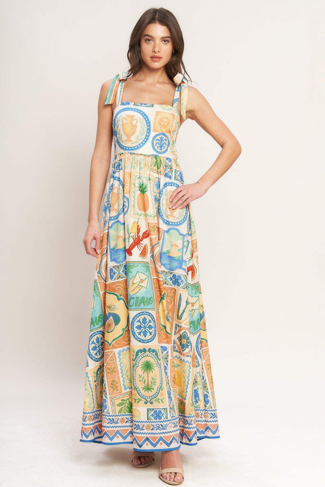 AMALFI POSTCARD WOVEN MAXI DRESS - Flying Tomato - Flyclothing LLC