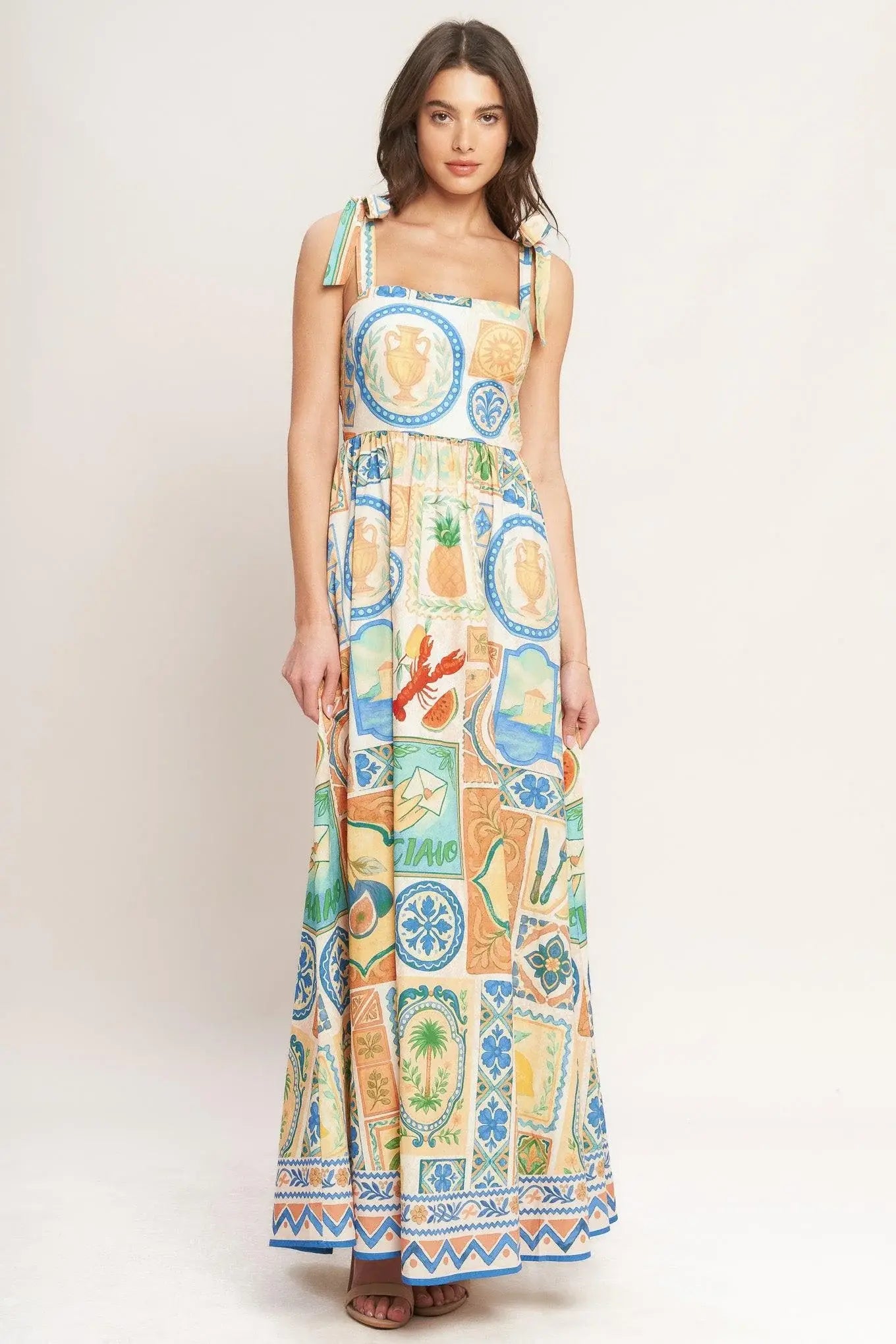 AMALFI POSTCARD WOVEN MAXI DRESS - Flying Tomato - Flyclothing LLC