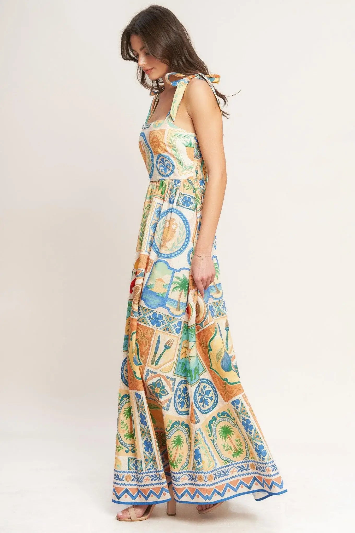 AMALFI POSTCARD WOVEN MAXI DRESS - Flying Tomato - Flyclothing LLC