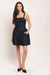 MODERN INDIGO DENIM MINI DRESS - Flying Tomato - Flyclothing LLC