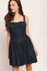 MODERN INDIGO DENIM MINI DRESS - Flying Tomato - Flyclothing LLC
