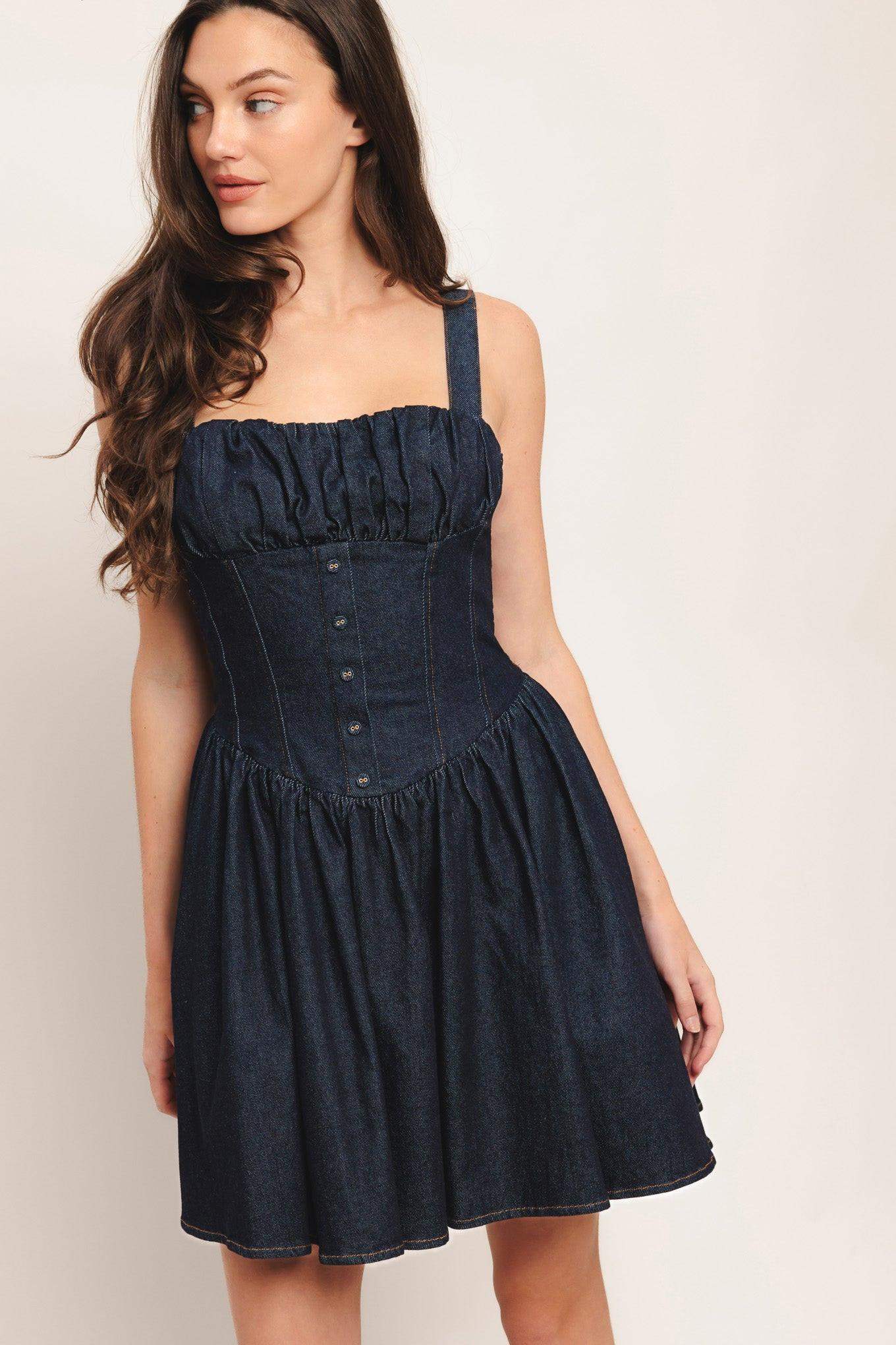 MODERN INDIGO DENIM MINI DRESS - Flying Tomato - Flyclothing LLC