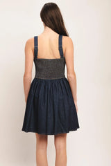 MODERN INDIGO DENIM MINI DRESS - Flying Tomato - Flyclothing LLC