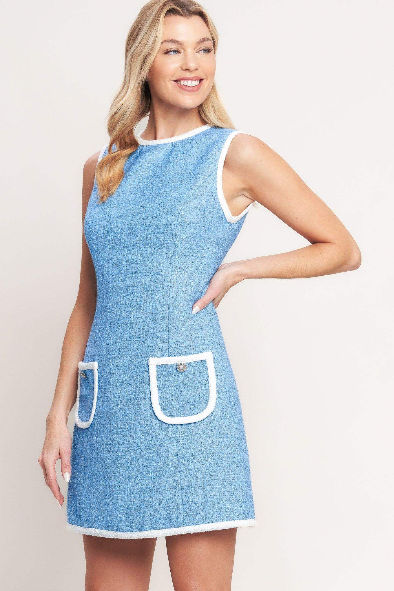 BLUE SKIES AND DAYDREAMS WOVEN MINI DRESS - Flying Tomato - Flyclothing LLC