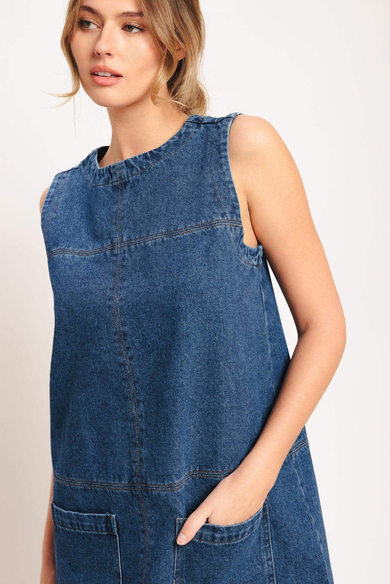 LAIDBACK CHIC DENIM SHIFT DRESS - Flying Tomato - Flyclothing LLC