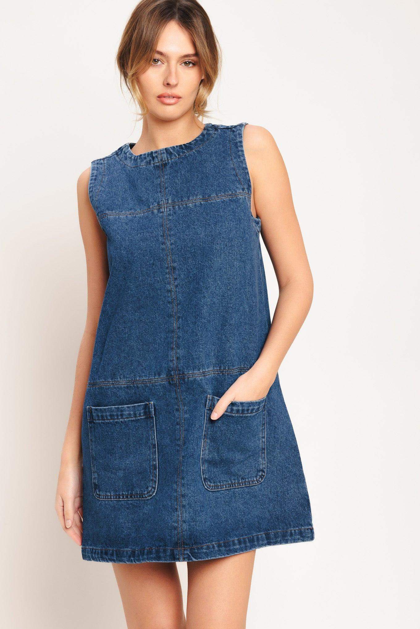 LAIDBACK CHIC DENIM SHIFT DRESS - Flying Tomato - Flyclothing LLC