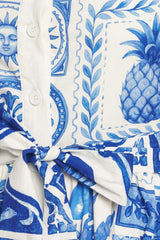 BLUE MAJOLICA CHARM WOVEN MIDI DRESS - Flying Tomato - Flyclothing LLC