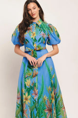 PALM SERENADE BLUE WOVEN MIDI DRESS - Flying Tomato - Flyclothing LLC
