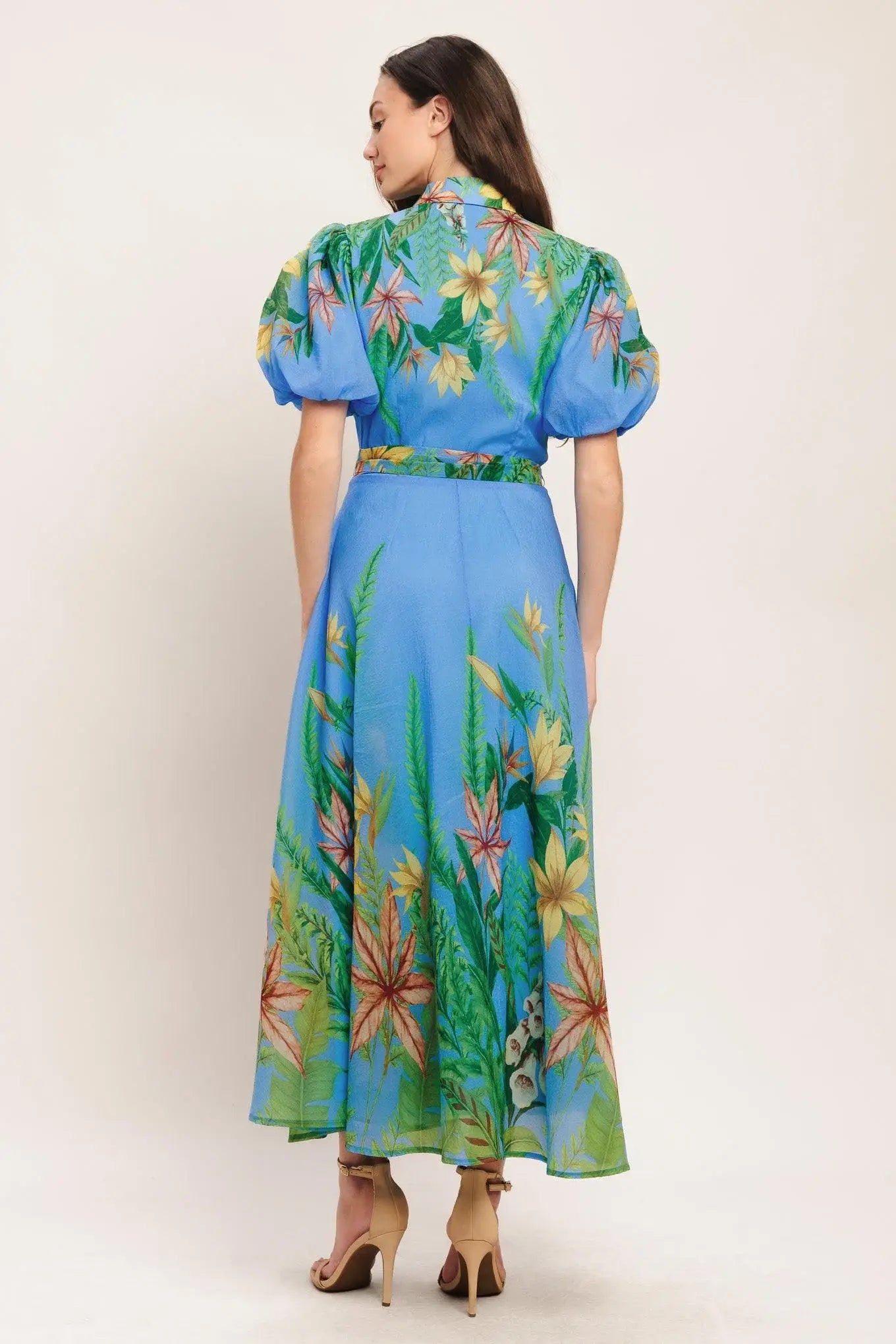 PALM SERENADE BLUE WOVEN MIDI DRESS - Flying Tomato - Flyclothing LLC