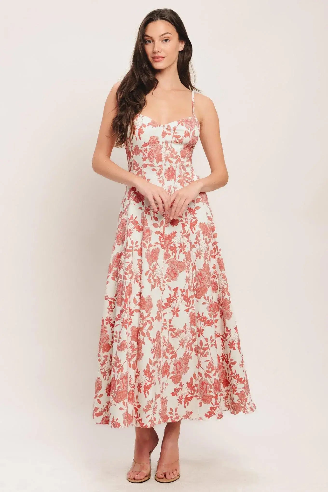 FLORAL HAZE WOVEN MIDI DRESS - Flying Tomato - Flyclothing LLC