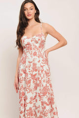 FLORAL HAZE WOVEN MIDI DRESS - Flying Tomato - Flyclothing LLC