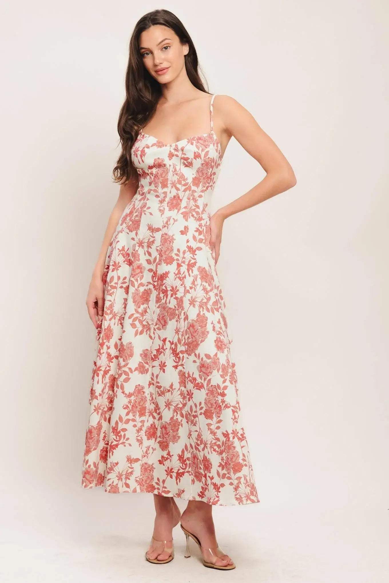 FLORAL HAZE WOVEN MIDI DRESS - Flying Tomato - Flyclothing LLC