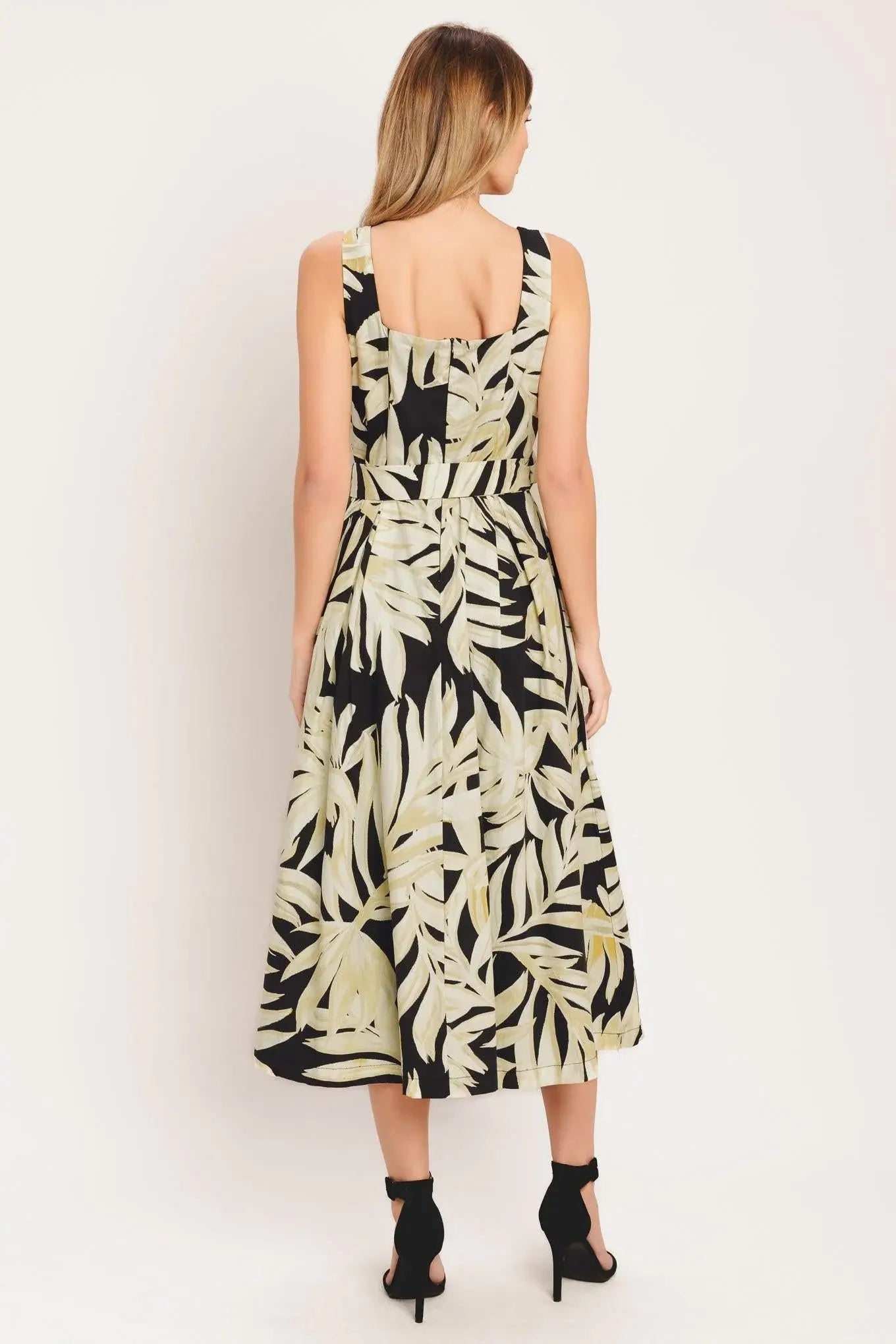 MONO LEAF STATEMENT WOVEN MIDI DRESS - Flying Tomato - Flyclothing LLC
