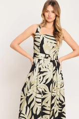 MONO LEAF STATEMENT WOVEN MIDI DRESS - Flying Tomato - Flyclothing LLC