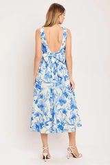 PORCELAIN FLORAL WOVEN MIDI DRESS - Flying Tomato - Flyclothing LLC