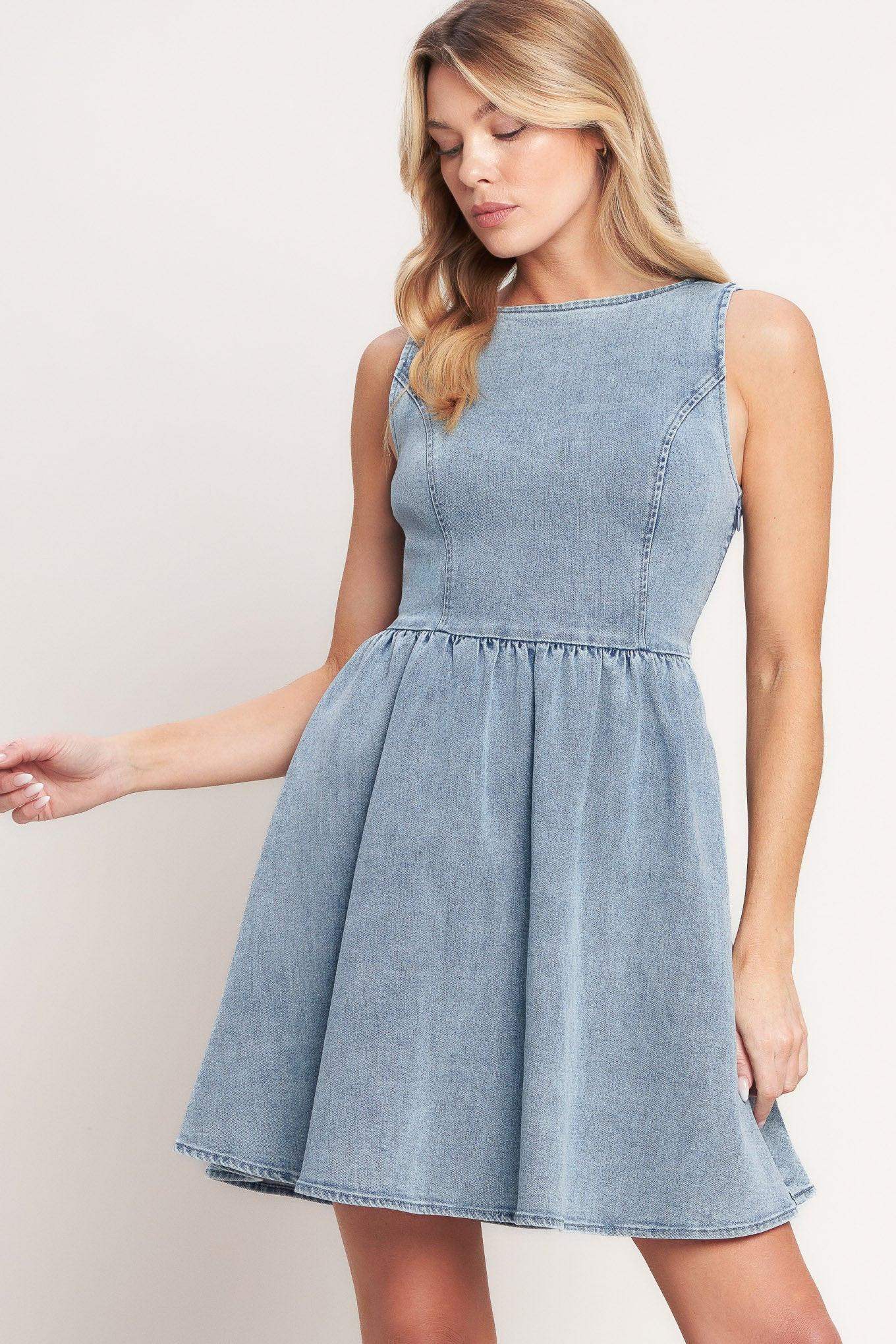CASUAL POLISHED DENIM MINI DRESS - Flying Tomato - Flyclothing LLC