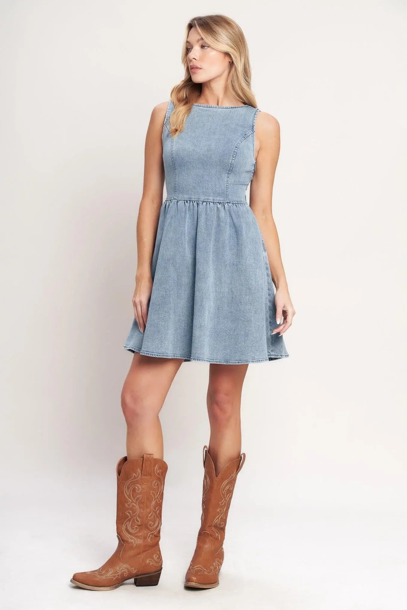 CASUAL POLISHED DENIM MINI DRESS - Flying Tomato - Flyclothing LLC