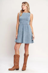 CASUAL POLISHED DENIM MINI DRESS - Flying Tomato - Flyclothing LLC